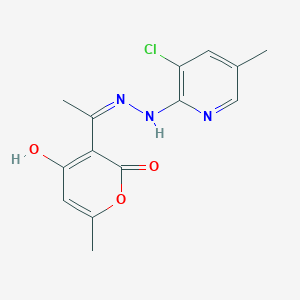 molecular formula C14H14ClN3O3 B2566807 3-[(1Z)-1-[2-(3-chloro-5-methylpyridin-2-yl)hydrazin-1-ylidene]ethyl]-4-hydroxy-6-methyl-2H-pyran-2-one CAS No. 344277-12-9