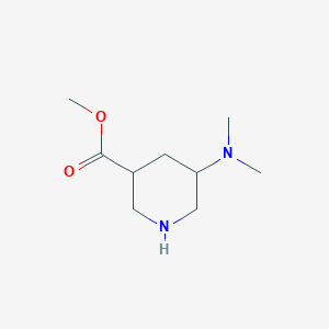 molecular formula C9H18N2O2 B2566808 5-二甲氨基-哌啶-3-羧酸甲酯，非对映异构体的混合物 CAS No. 1555892-94-8