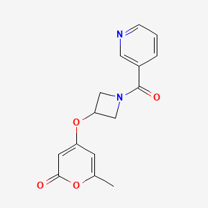 molecular formula C15H14N2O4 B2566813 6-methyl-4-((1-nicotinoylazetidin-3-yl)oxy)-2H-pyran-2-one CAS No. 1795299-99-8
