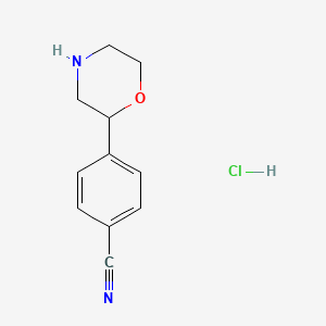 molecular formula C11H13ClN2O B2566818 4-(Morpholin-2-yl)benzonitrile hydrochloride CAS No. 2137770-14-8