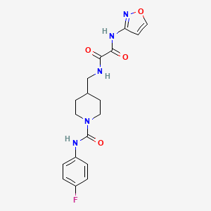molecular formula C18H20FN5O4 B2566819 N1-((1-((4-fluorophenyl)carbamoyl)piperidin-4-yl)methyl)-N2-(isoxazol-3-yl)oxalamide CAS No. 1235317-18-6