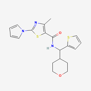 molecular formula C19H21N3O2S2 B2566822 4-methyl-2-(1H-pyrrol-1-yl)-N-((tetrahydro-2H-pyran-4-yl)(thiophen-2-yl)methyl)thiazole-5-carboxamide CAS No. 2319722-46-6