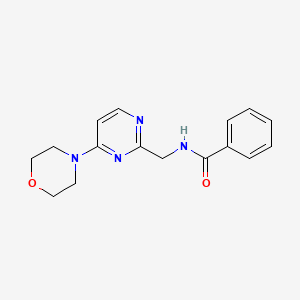 molecular formula C16H18N4O2 B2566861 N-((4-吗啉嘧啶-2-基)甲基)苯甲酰胺 CAS No. 1797249-37-6