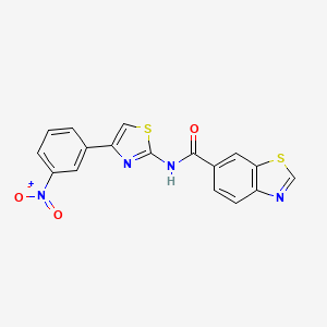 molecular formula C17H10N4O3S2 B2566879 N-[4-(3-nitrophenyl)-1,3-thiazol-2-yl]-1,3-benzothiazole-6-carboxamide CAS No. 681167-94-2
