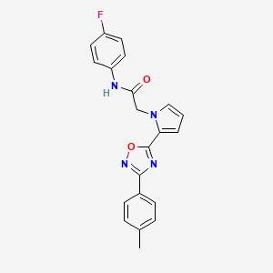 molecular formula C21H17FN4O2 B2566883 N-(4-氟苯基)-2-{2-[3-(4-甲基苯基)-1,2,4-恶二唑-5-基]-1H-吡咯-1-基}乙酰胺 CAS No. 1260931-13-2