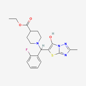 molecular formula C20H23FN4O3S B2566892 1-((2-氟苯基)(6-羟基-2-甲基噻唑并[3,2-b][1,2,4]三唑-5-基)甲基)哌啶-4-羧酸乙酯 CAS No. 869343-03-3