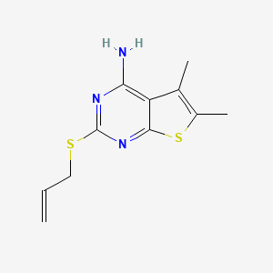 molecular formula C11H13N3S2 B2566917 5,6-Dimethyl-2-(prop-2-enylthio)-4-thieno[2,3-d]pyrimidinamine CAS No. 315695-24-0
