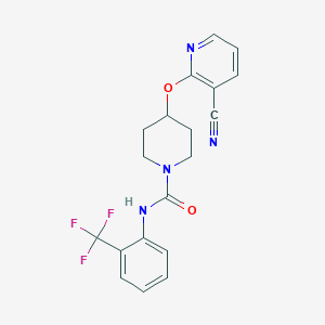 molecular formula C19H17F3N4O2 B2566921 4-((3-cyanopyridin-2-yl)oxy)-N-(2-(trifluoromethyl)phenyl)piperidine-1-carboxamide CAS No. 1797754-72-3