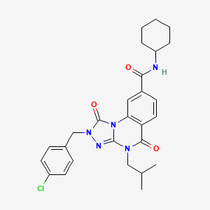 molecular formula C27H30ClN5O3 B2566955 2-(4-chlorobenzyl)-N-cyclohexyl-4-isobutyl-1,5-dioxo-1,2,4,5-tetrahydro-[1,2,4]triazolo[4,3-a]quinazoline-8-carboxamide CAS No. 1223931-05-2