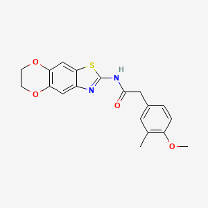 molecular formula C19H18N2O4S B2566967 N-(6,7-dihydro-[1,4]dioxino[2',3':4,5]benzo[1,2-d]thiazol-2-yl)-2-(4-methoxy-3-methylphenyl)acetamide CAS No. 955853-82-4