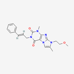 molecular formula C21H23N5O3 B2566969 3-cinnamyl-8-(2-methoxyethyl)-1,7-dimethyl-1H-imidazo[2,1-f]purine-2,4(3H,8H)-dione CAS No. 887464-94-0