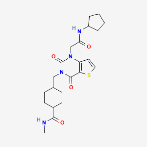 molecular formula C22H30N4O4S B2566978 4-((1-(2-(cyclopentylamino)-2-oxoethyl)-2,4-dioxo-1,2-dihydrothieno[3,2-d]pyrimidin-3(4H)-yl)methyl)-N-methylcyclohexanecarboxamide CAS No. 941907-13-7