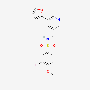 molecular formula C18H17FN2O4S B2566983 4-ethoxy-3-fluoro-N-((5-(furan-2-yl)pyridin-3-yl)methyl)benzenesulfonamide CAS No. 2034342-11-3