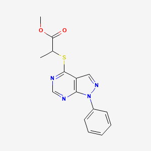 molecular formula C15H14N4O2S B2566992 methyl 2-((1-phenyl-1H-pyrazolo[3,4-d]pyrimidin-4-yl)thio)propanoate CAS No. 893932-44-0