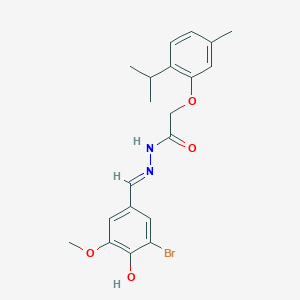 molecular formula C20H23BrN2O4 B2566999 N'-[(E)-(3-bromo-4-hydroxy-5-methoxyphenyl)methylidene]-2-[5-methyl-2-(propan-2-yl)phenoxy]acetohydrazide CAS No. 392703-55-8