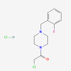 molecular formula C13H17Cl2FN2O B2567011 盐酸2-氯-1-{4-[(2-氟苯基)甲基]哌嗪-1-基}乙酮 CAS No. 1049731-50-1