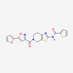 molecular formula C19H14N4O4S2 B2567014 N-(5-(5-(フラン-2-イル)イソキサゾール-3-カルボニル)-4,5,6,7-テトラヒドロチアゾロ[5,4-c]ピリジン-2-イル)チオフェン-2-カルボキサミド CAS No. 1351631-67-8