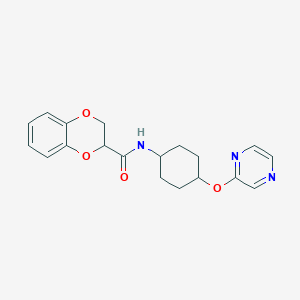 molecular formula C19H21N3O4 B2567017 N-((1r,4r)-4-(pyrazin-2-yloxy)cyclohexyl)-2,3-dihydrobenzo[b][1,4]dioxine-2-carboxamide CAS No. 2034194-66-4