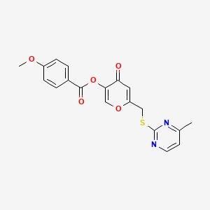 molecular formula C19H16N2O5S B2567020 [6-[(4-甲基嘧啶-2-基)硫代甲基]-4-氧代吡喃-3-基] 4-甲氧基苯甲酸酯 CAS No. 877635-50-2