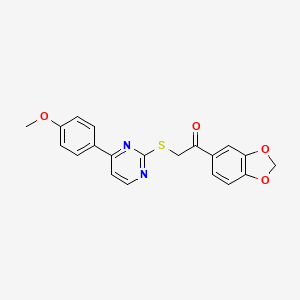 molecular formula C20H16N2O4S B2567024 1-(1,3-苯并二氧杂环-5-基)-2-{[4-(4-甲氧基苯基)嘧啶-2-基]硫代}乙酮 CAS No. 940984-26-9