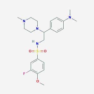 molecular formula C22H31FN4O3S B2567031 N-(2-(4-(dimethylamino)phenyl)-2-(4-methylpiperazin-1-yl)ethyl)-3-fluoro-4-methoxybenzenesulfonamide CAS No. 946366-45-6