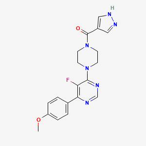 molecular formula C19H19FN6O2 B2567034 [4-[5-Fluoro-6-(4-methoxyphenyl)pyrimidin-4-yl]piperazin-1-yl]-(1H-pyrazol-4-yl)methanone CAS No. 2380182-00-1