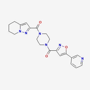 molecular formula C21H22N6O3 B2567039 (5-(Pyridin-3-yl)isoxazol-3-yl)(4-(4,5,6,7-tetrahydropyrazolo[1,5-a]pyridine-2-carbonyl)piperazin-1-yl)methanone CAS No. 1903257-89-5