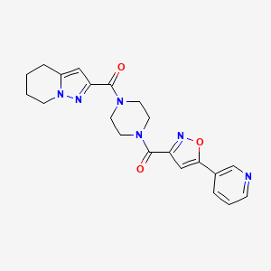 molecular formula C21H22N6O3 B2567039 (5-(吡啶-3-基)异恶唑-3-基)(4-(4,5,6,7-四氢吡唑并[1,5-a]吡啶-2-羰基)哌嗪-1-基)甲酮 CAS No. 1903257-89-5