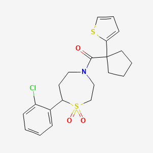 molecular formula C21H24ClNO3S2 B2567044 (7-(2-Chlorophenyl)-1,1-dioxido-1,4-thiazepan-4-yl)(1-(thiophen-2-yl)cyclopentyl)methanone CAS No. 2034608-95-0