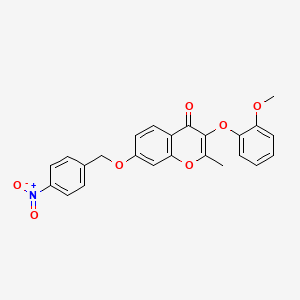 molecular formula C24H19NO7 B2567047 3-(2-Methoxyphenoxy)-2-methyl-7-[(4-nitrophenyl)methoxy]chromen-4-one CAS No. 714930-80-0