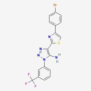 molecular formula C18H11BrF3N5S B2567054 4-[4-(4-bromophenyl)-1,3-thiazol-2-yl]-1-[3-(trifluoromethyl)phenyl]-1H-1,2,3-triazol-5-amine CAS No. 1207031-48-8