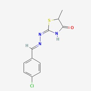 molecular formula C11H10ClN3OS B2567058 2-[(4-Chloro-benzylidene)-hydrazono]-5-methyl-thiazolidin-4-one CAS No. 103726-44-9