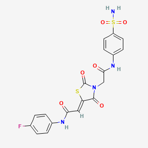 molecular formula C19H15FN4O6S2 B2567063 (Z)-2-(2,4-dioxo-3-(2-oxo-2-((4-sulfamoylphenyl)amino)ethyl)thiazolidin-5-ylidene)-N-(4-fluorophenyl)acetamide CAS No. 867041-24-5