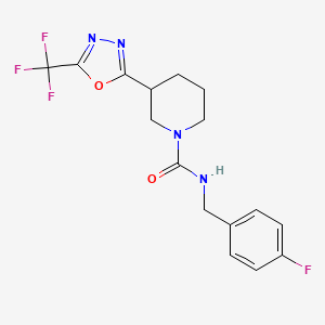 molecular formula C16H16F4N4O2 B2567071 N-(4-fluorobenzyl)-3-(5-(trifluoromethyl)-1,3,4-oxadiazol-2-yl)piperidine-1-carboxamide CAS No. 1396807-43-4