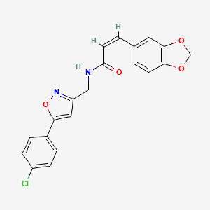 molecular formula C20H15ClN2O4 B2567073 (Z)-3-(benzo[d][1,3]dioxol-5-yl)-N-((5-(4-chlorophenyl)isoxazol-3-yl)methyl)acrylamide CAS No. 953009-34-2