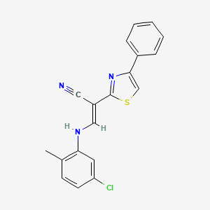 molecular formula C19H14ClN3S B2567099 (E)-3-((5-chloro-2-methylphenyl)amino)-2-(4-phenylthiazol-2-yl)acrylonitrile CAS No. 683257-79-6