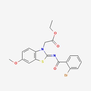 molecular formula C19H17BrN2O4S B2567100 (Z)-ethyl 2-(2-((2-bromobenzoyl)imino)-6-methoxybenzo[d]thiazol-3(2H)-yl)acetate CAS No. 865248-60-8