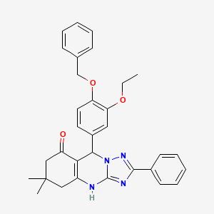 molecular formula C32H32N4O3 B2567108 9-[4-(benzyloxy)-3-ethoxyphenyl]-6,6-dimethyl-2-phenyl-5,6,7,9-tetrahydro[1,2,4]triazolo[5,1-b]quinazolin-8(4H)-one CAS No. 442653-76-1