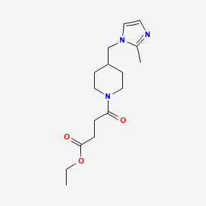 molecular formula C16H25N3O3 B2567109 ethyl 4-(4-((2-methyl-1H-imidazol-1-yl)methyl)piperidin-1-yl)-4-oxobutanoate CAS No. 1286711-98-5