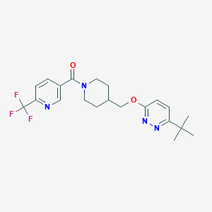 molecular formula C21H25F3N4O2 B2567116 3-Tert-butyl-6-({1-[6-(trifluoromethyl)pyridine-3-carbonyl]piperidin-4-yl}methoxy)pyridazine CAS No. 2309313-97-9