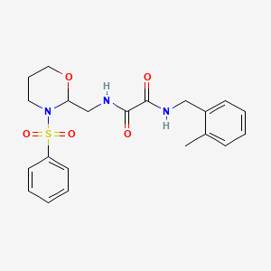 molecular formula C21H25N3O5S B2567120 N1-(2-甲基苄基)-N2-((3-(苯磺酰基)-1,3-恶唑烷-2-基)甲基)草酰胺 CAS No. 872881-40-8