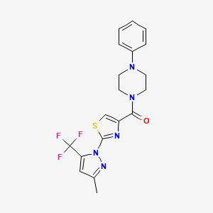 molecular formula C19H18F3N5OS B2567127 {2-[3-甲基-5-(三氟甲基)-1H-吡唑-1-基]-1,3-噻唑-4-基}(4-苯基哌嗪基)甲酮 CAS No. 955976-76-8