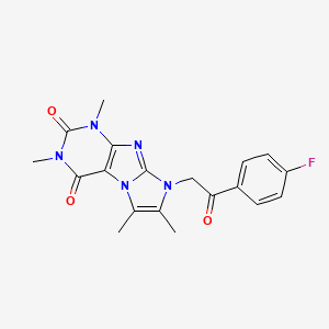 molecular formula C19H18FN5O3 B2567131 6-[2-(4-Fluorophenyl)-2-oxoethyl]-2,4,7,8-tetramethylpurino[7,8-a]imidazole-1,3-dione CAS No. 878735-99-0