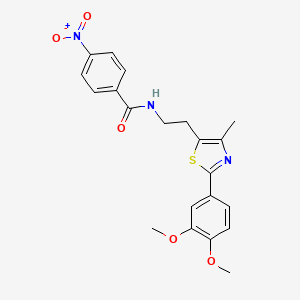 molecular formula C21H21N3O5S B2567147 N-{2-[2-(3,4-dimethoxyphenyl)-4-methyl-1,3-thiazol-5-yl]ethyl}-4-nitrobenzamide CAS No. 893996-95-7