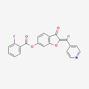 molecular formula C21H12FNO4 B2567169 (Z)-3-氧代-2-(吡啶-4-基亚甲基)-2,3-二氢苯并呋喃-6-基 2-氟苯甲酸酯 CAS No. 622804-38-0