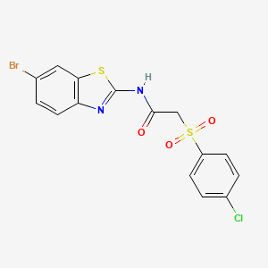 molecular formula C15H10BrClN2O3S2 B2567173 N-(6-bromobenzo[d]thiazol-2-yl)-2-((4-chlorophenyl)sulfonyl)acetamide CAS No. 895456-73-2