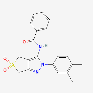 molecular formula C20H19N3O3S B2567183 N-[2-(3,4-dimethylphenyl)-5,5-dioxo-4,6-dihydrothieno[3,4-c]pyrazol-3-yl]benzamide CAS No. 681267-31-2