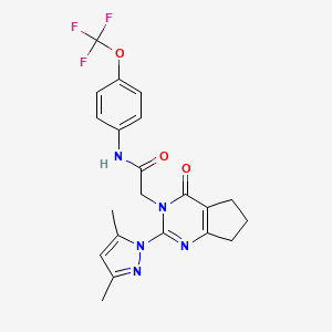 molecular formula C21H20F3N5O3 B2567198 2-(2-(3,5-二甲基-1H-吡唑-1-基)-4-氧代-4,5,6,7-四氢-3H-环戊[d]嘧啶-3-基)-N-(4-(三氟甲氧基)苯基)乙酰胺 CAS No. 1006860-46-3