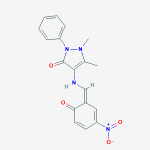 molecular formula C18H16N4O4 B256720 1,5-dimethyl-4-[[(Z)-(3-nitro-6-oxocyclohexa-2,4-dien-1-ylidene)methyl]amino]-2-phenylpyrazol-3-one 