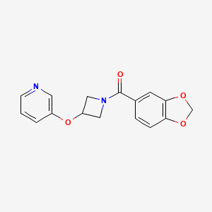 molecular formula C16H14N2O4 B2567209 Benzo[d][1,3]dioxol-5-yl(3-(pyridin-3-yloxy)azetidin-1-yl)methanone CAS No. 1903314-98-6